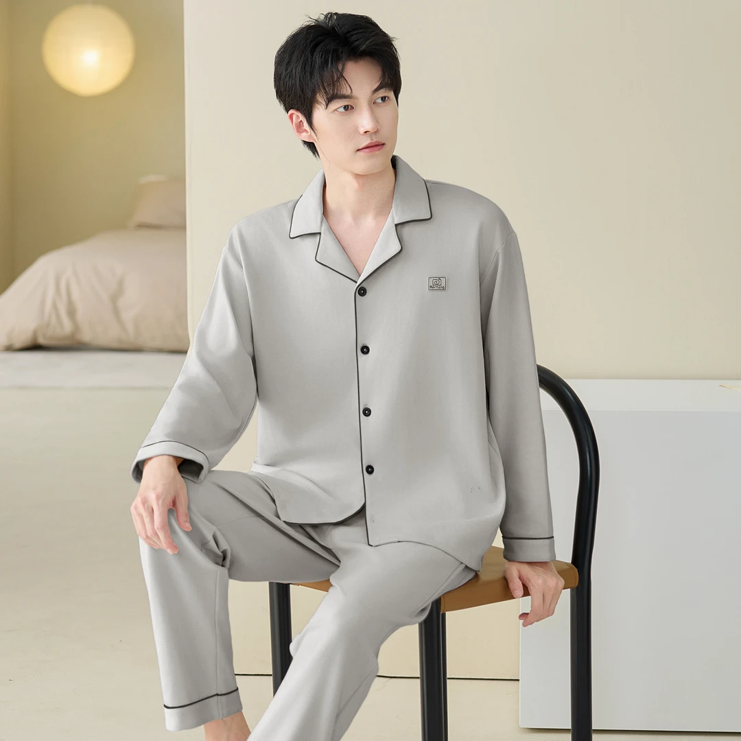 大码睡衣男春秋季100棉纯棉长袖长裤休闲可外穿家居服男学生套装
