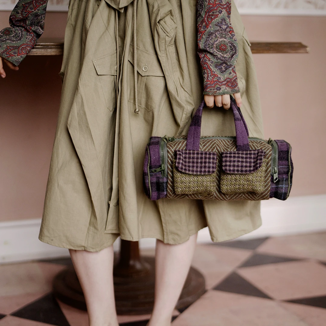 housedesign原创2025秋季新毛呢格子单肩包复古小香风手提斜挎包