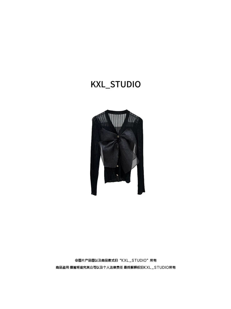 KXL-STUDIO【KELE精选】“幻夏”蝴蝶结针织开衫25S118（黑色）