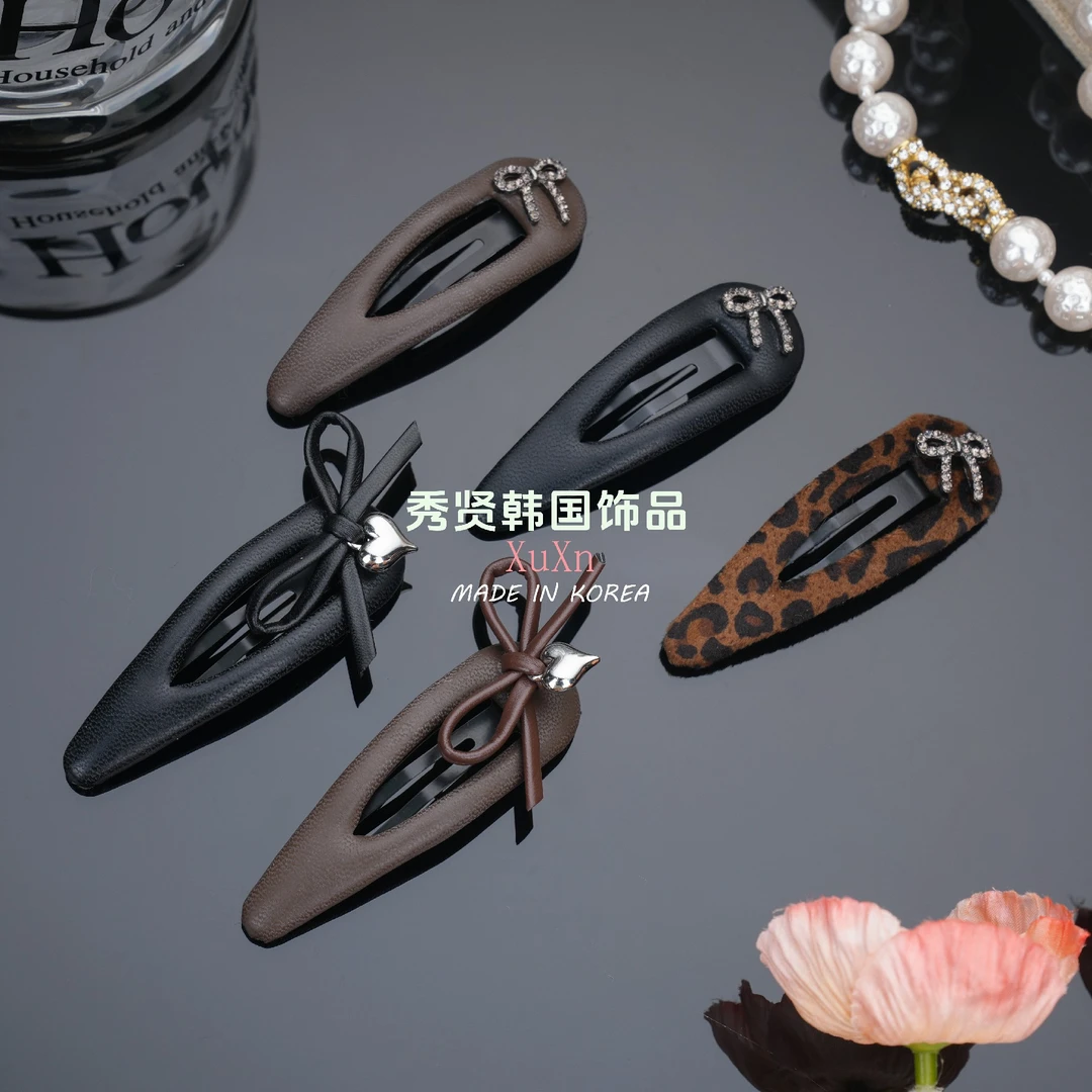 韩国革面蝴蝶结BB夹时尚气质百搭简约休闲刘海夹秋冬新款韩版ins