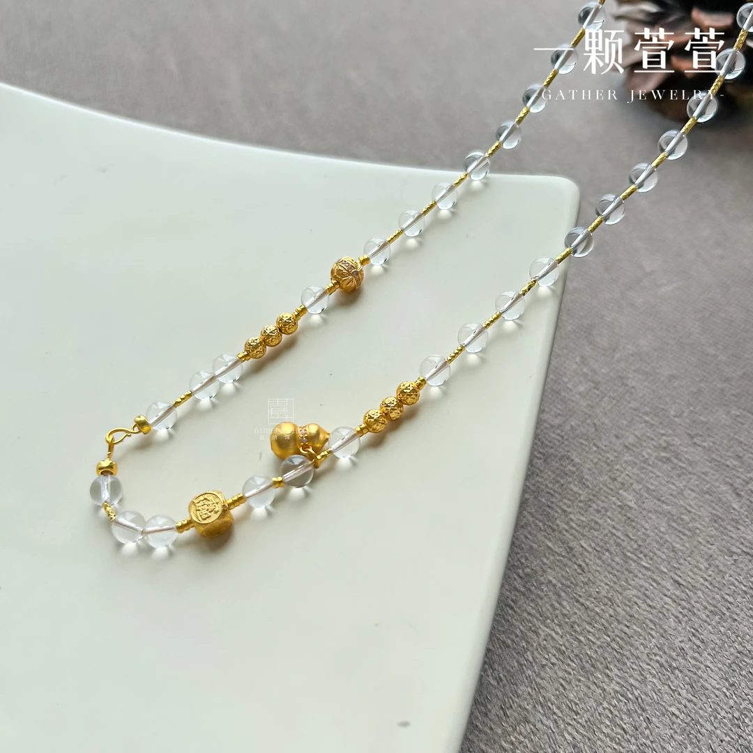 【一颗萱萱】气质百搭银镶白水晶葫芦项链590174挂脖时尚