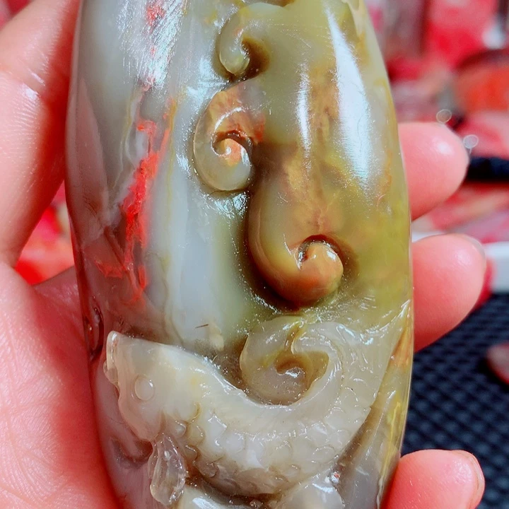 火***鸟巴林石巴林鸡血手把件