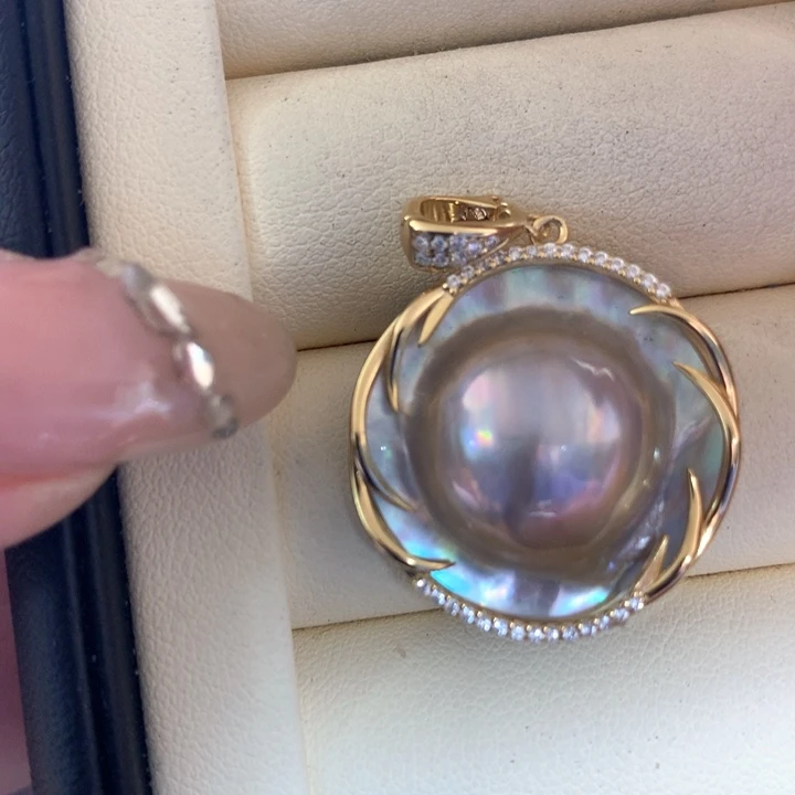 银S925镶嵌颈饰拼合珍珠（马贝珠）