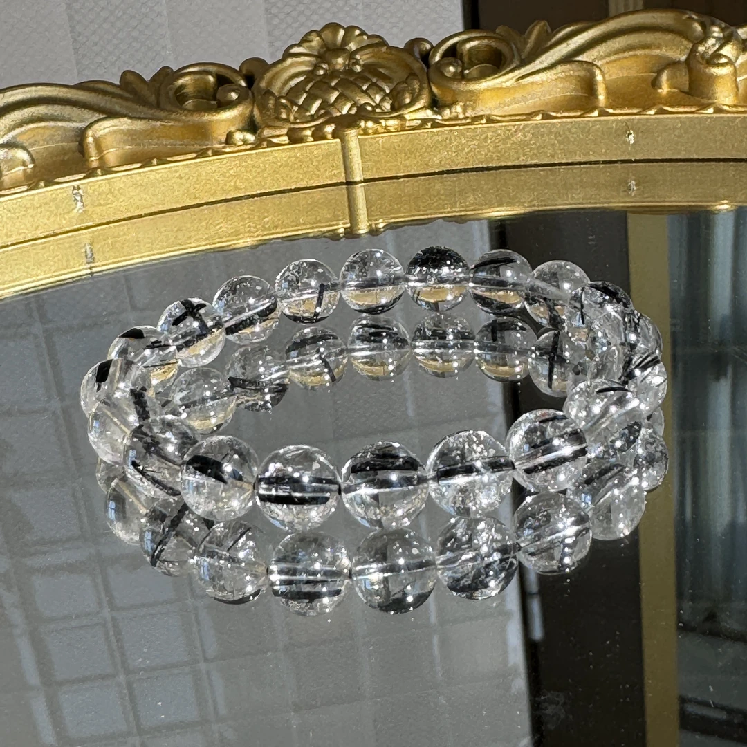 天然水晶黑发晶9mm+