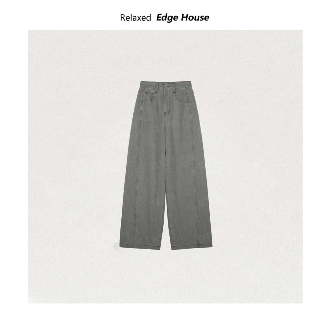 【嘻嘻家】牛仔很忙 早春水洗复古灰色牛仔显瘦直筒牛仔裤女