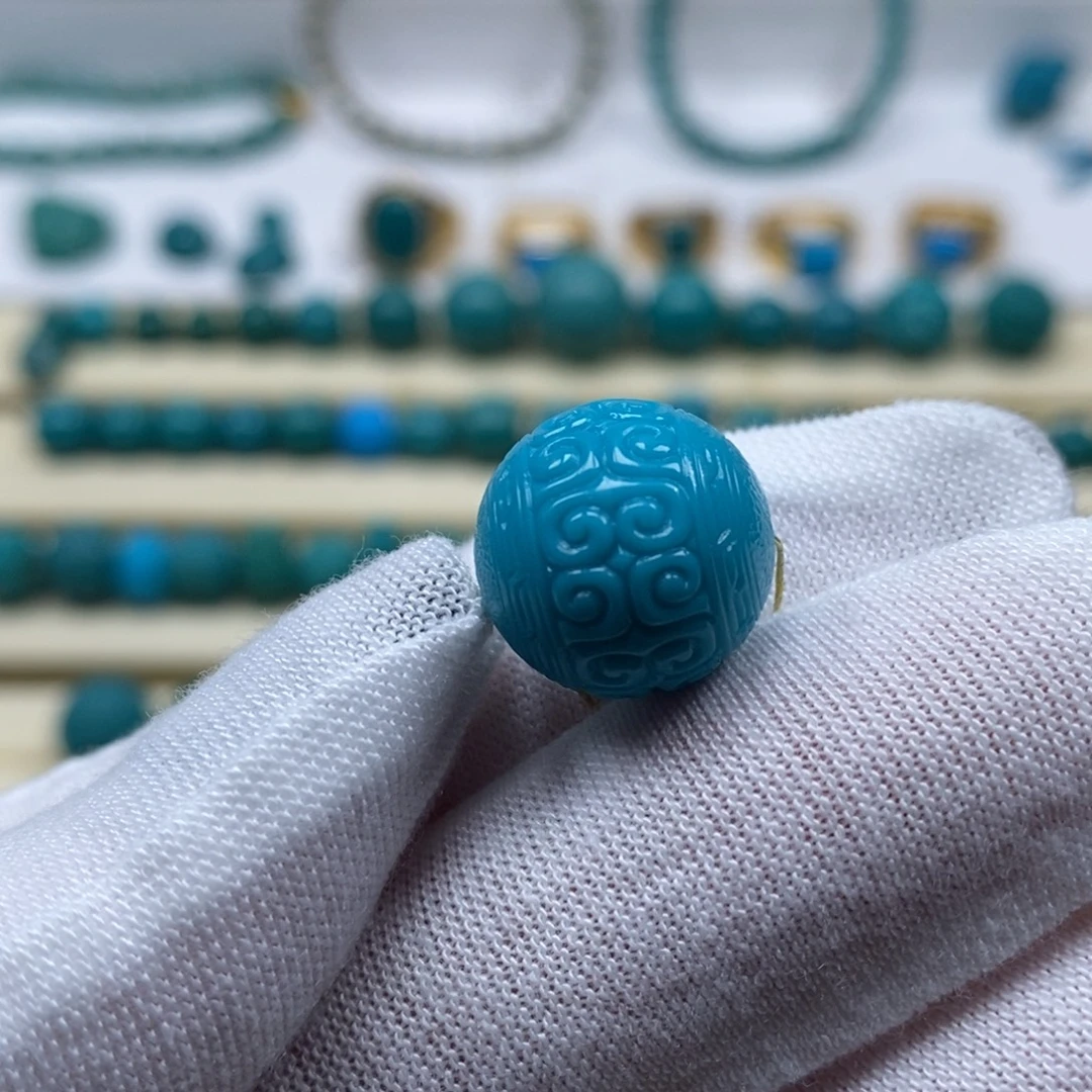 绿松石未镶嵌珠宝奇石回纹圆珠14.6mm