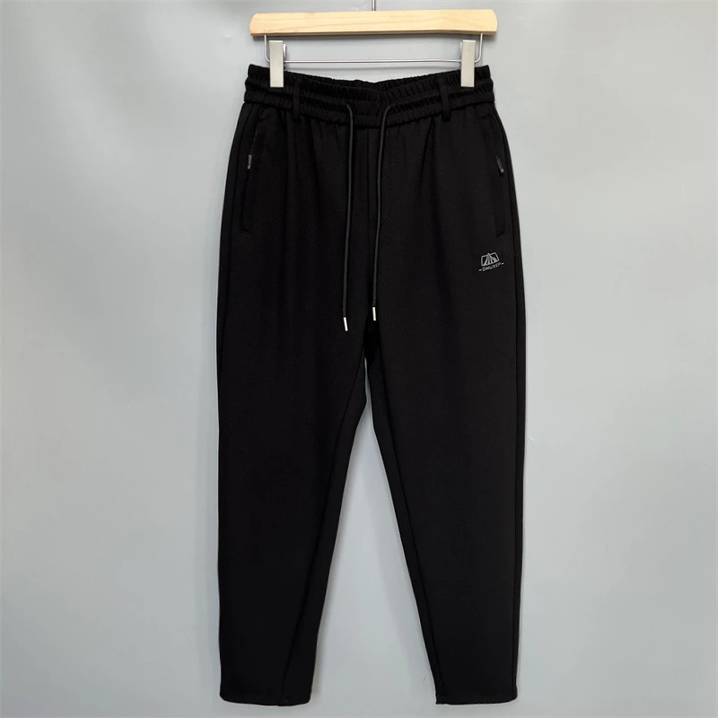 春夏新款休闲裤男黑色高弹卫裤拉链口袋垂感西裤散口长裤锥形裤子