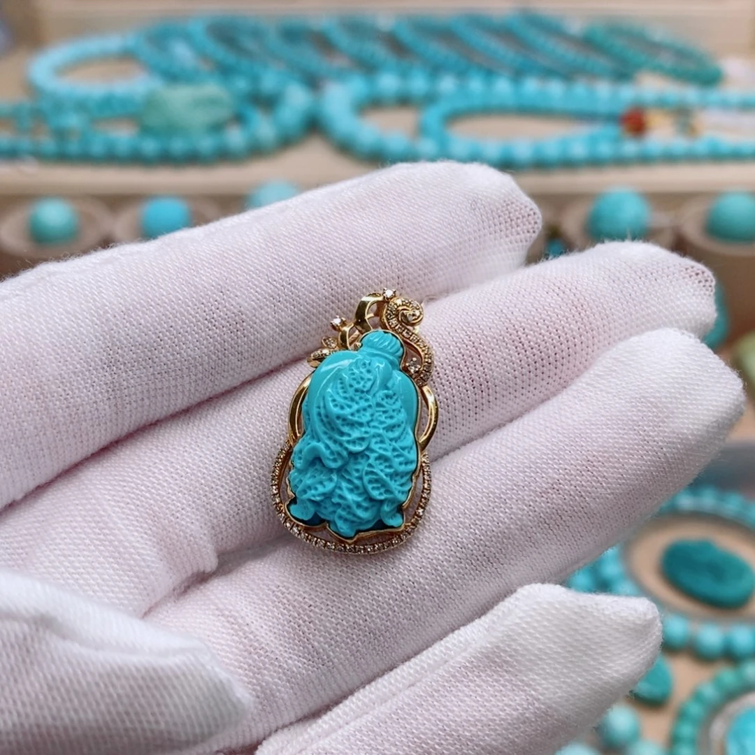 绿松石18K金镶嵌珠宝奇石