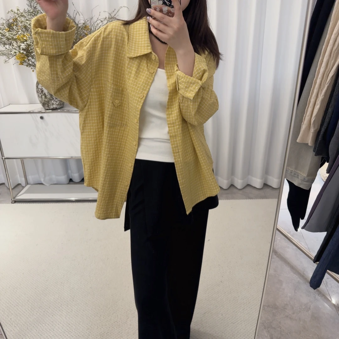 【色彩系】格子衬衫纯色背心两件套女2025年春季新款宽松慵懒风休闲