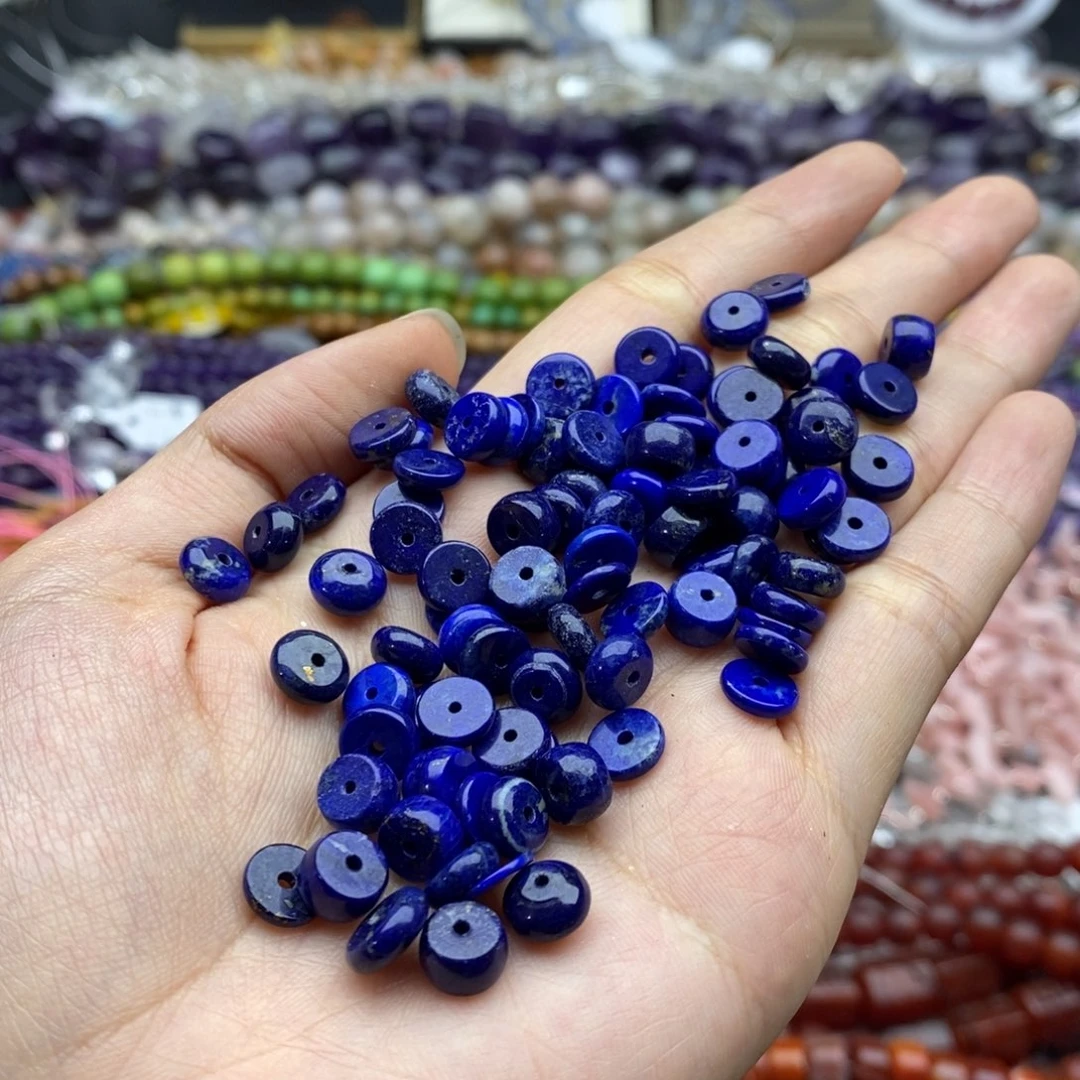 未镶嵌玛瑙/玉髓珠宝半成品20个纯天然7mm青金石隔片