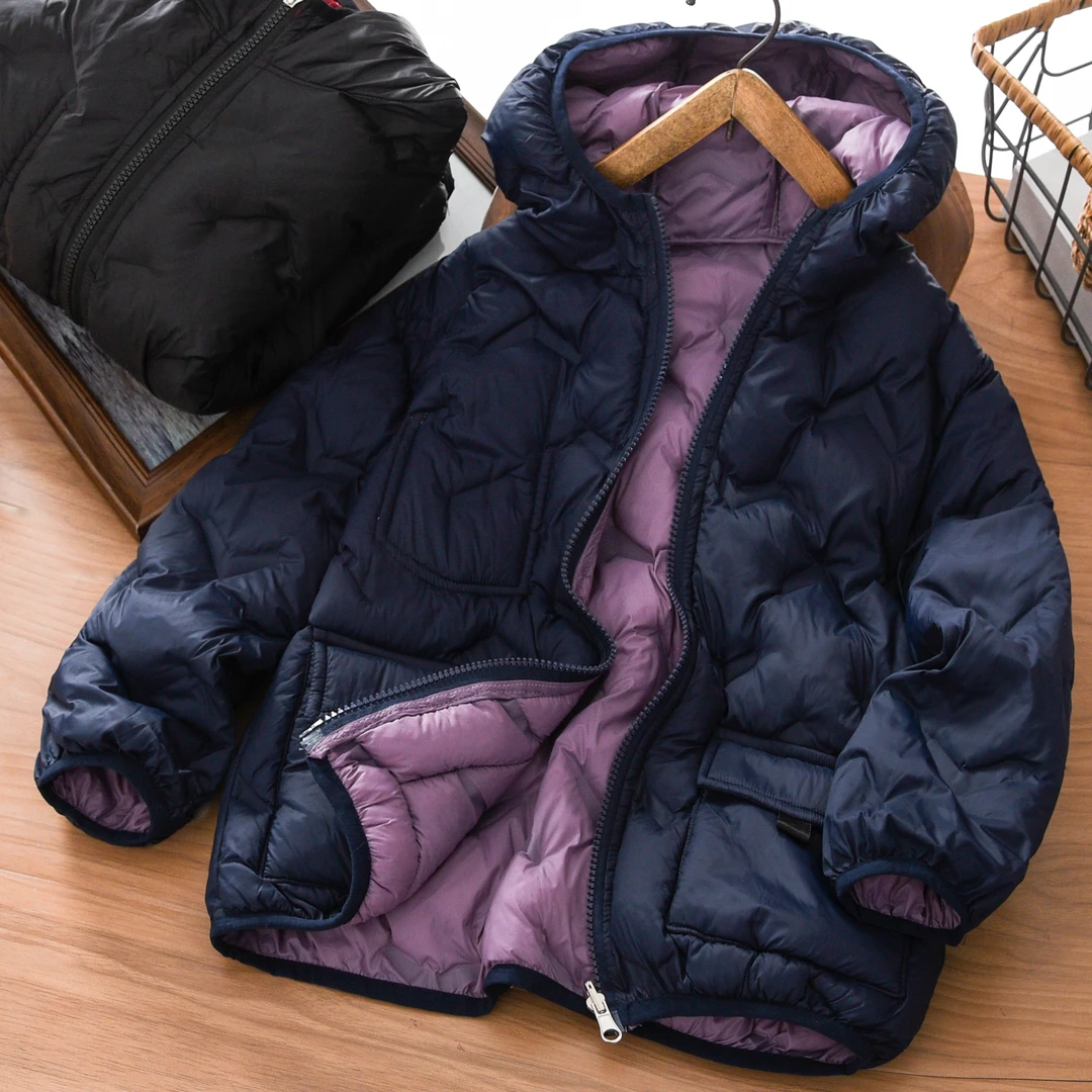 男童轻薄款棉服秋冬季2025新中大童加厚儿童装双面穿连帽棉袄外套