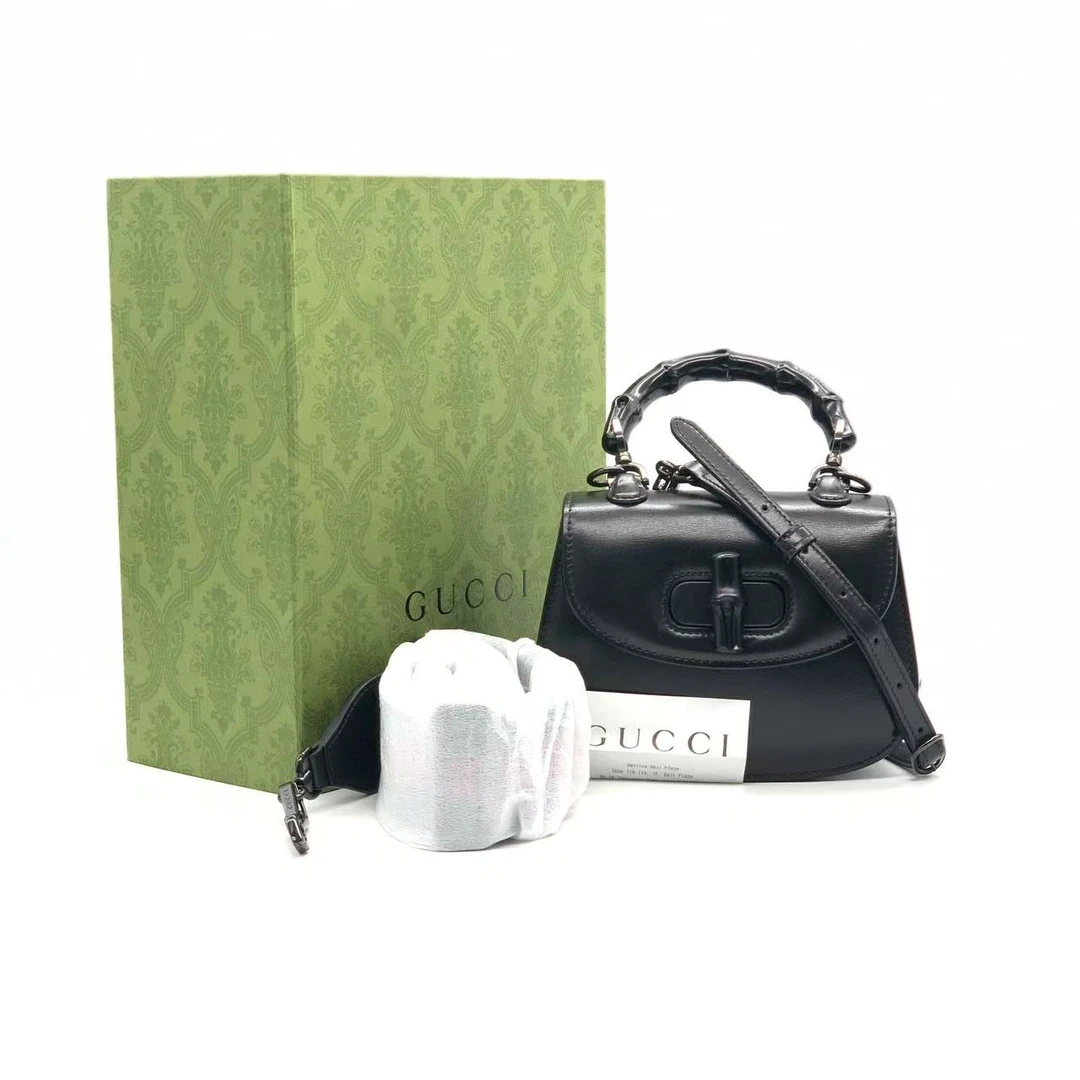 99新 GUCCI/古驰 黑色迷你bamboo竹节包