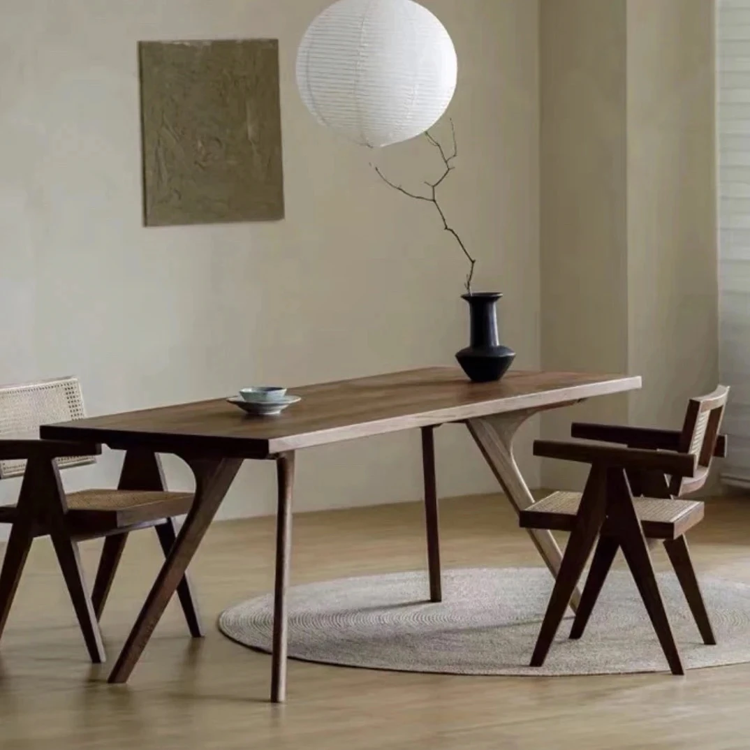 （全材）北美黑胡桃木大板餐桌意式极简加厚现代北欧餐厅吃饭桌