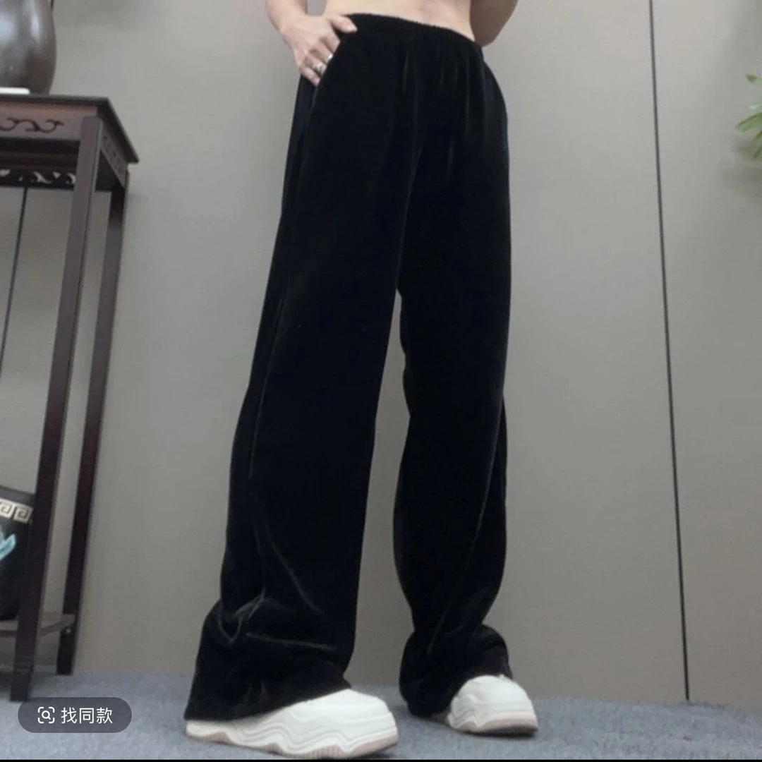 猫家YZM新中式国风丝绒高腰休闲显瘦加厚阔腿裤8877-1