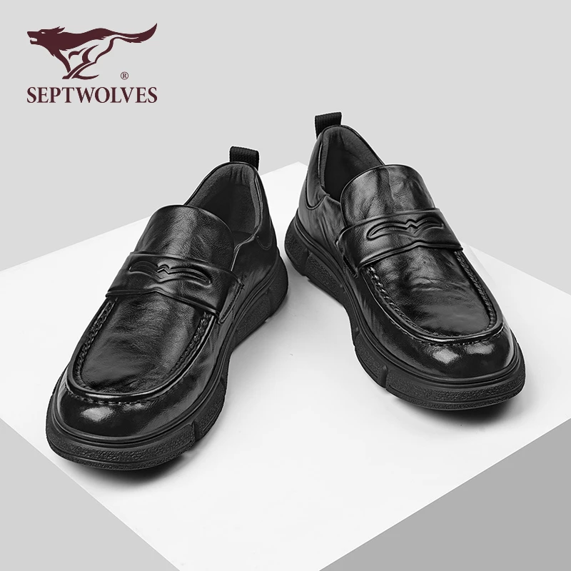 七匹狼正品男鞋2025秋季新款英伦风商务休闲皮鞋男款一脚蹬豆豆鞋