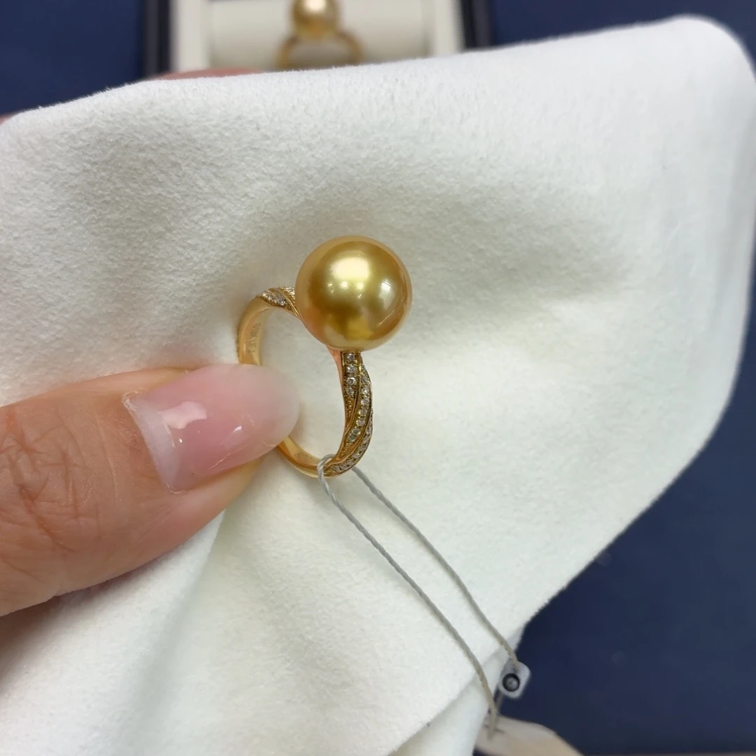 海水珍珠18K金镶嵌戒圈11-12