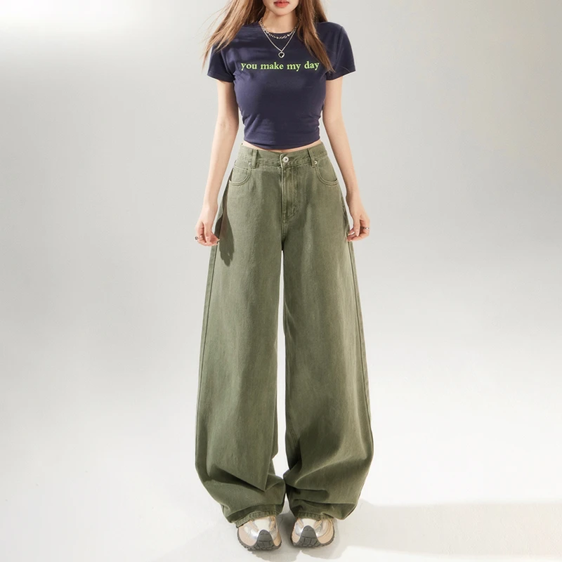 直筒阔腿牛仔裤女2025春夏新款高腰显瘦宽松慵懒垂感休闲拖地裤