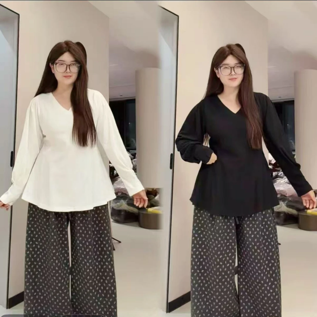 秋冬新款大码v领磨毛长袖T恤秋冬女胖mm显瘦内搭打底衫上衣