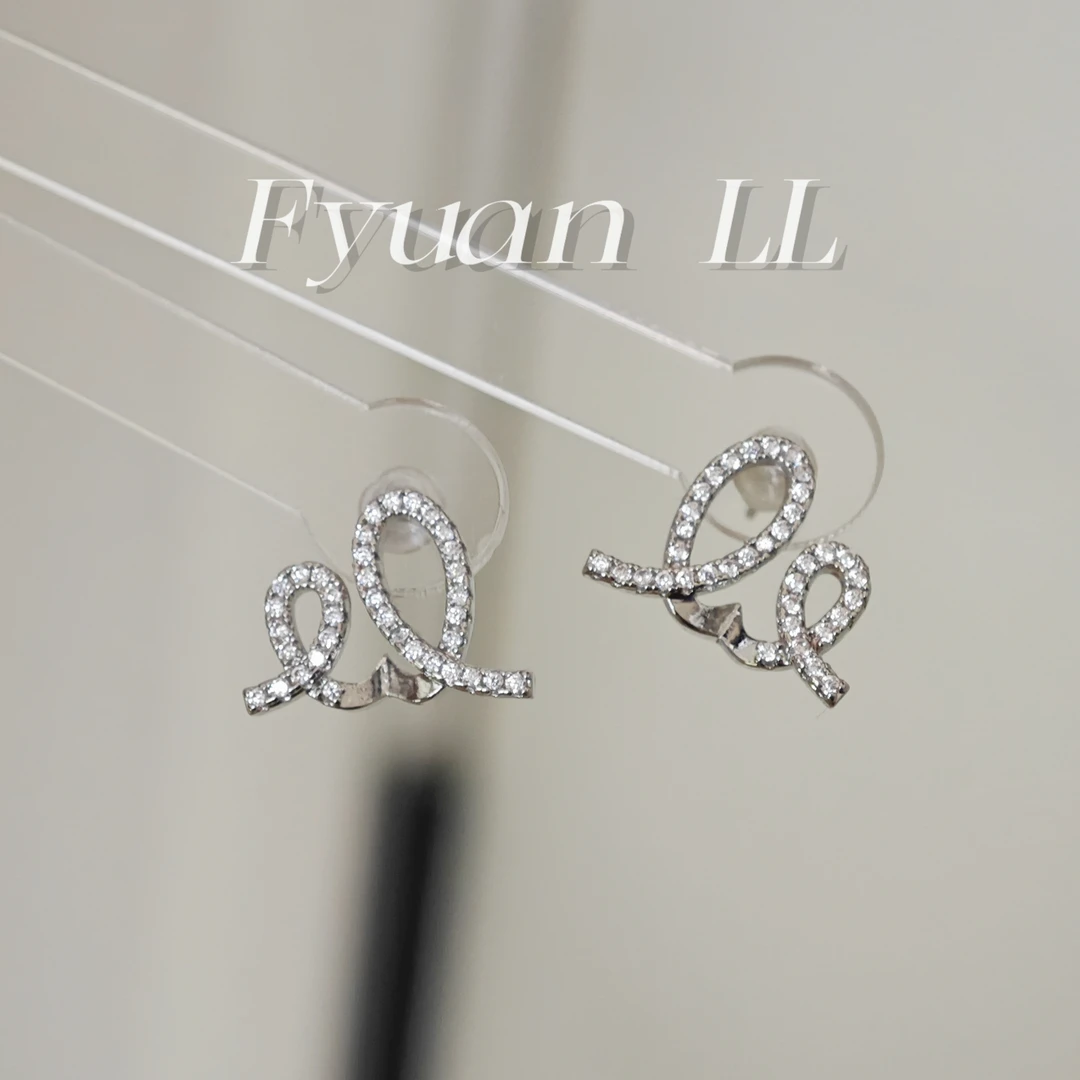 铜合金耳饰 [有耳夹]轻奢满钻缠绕丝带小众设计耳环锆石曲线耳钉