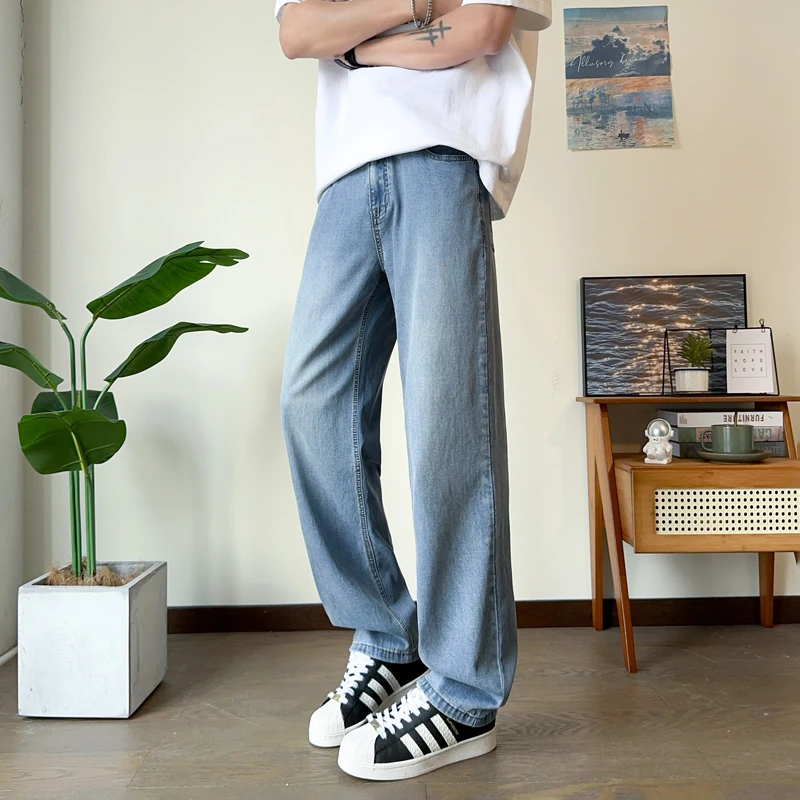 2025夏季新款牛仔裤男美式潮牌宽松垂感直筒薄款运动休闲长裤阔腿