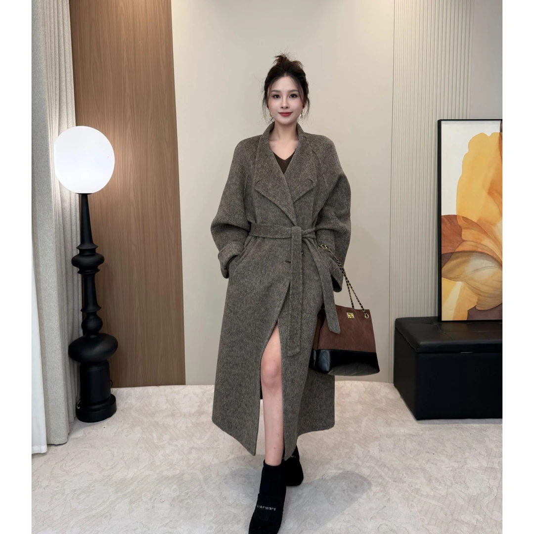 【质感人生】25年秋冬新款宽松腰带款休闲中长款双面羊毛大衣外套