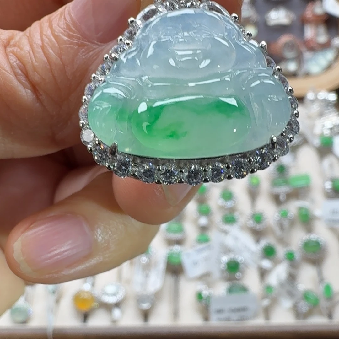 翡翠银S925镶嵌戒指天然缅甸翡翠a货