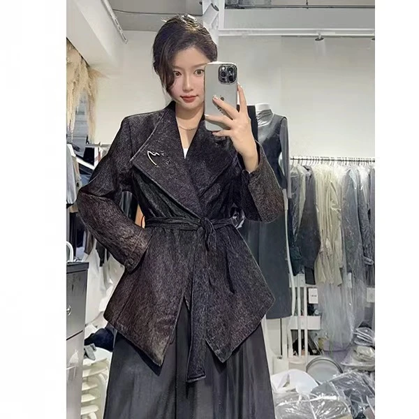 SD M胸110长68收腰小众显瘦高级毛毛纹理感气质百搭棉衣外套 3524