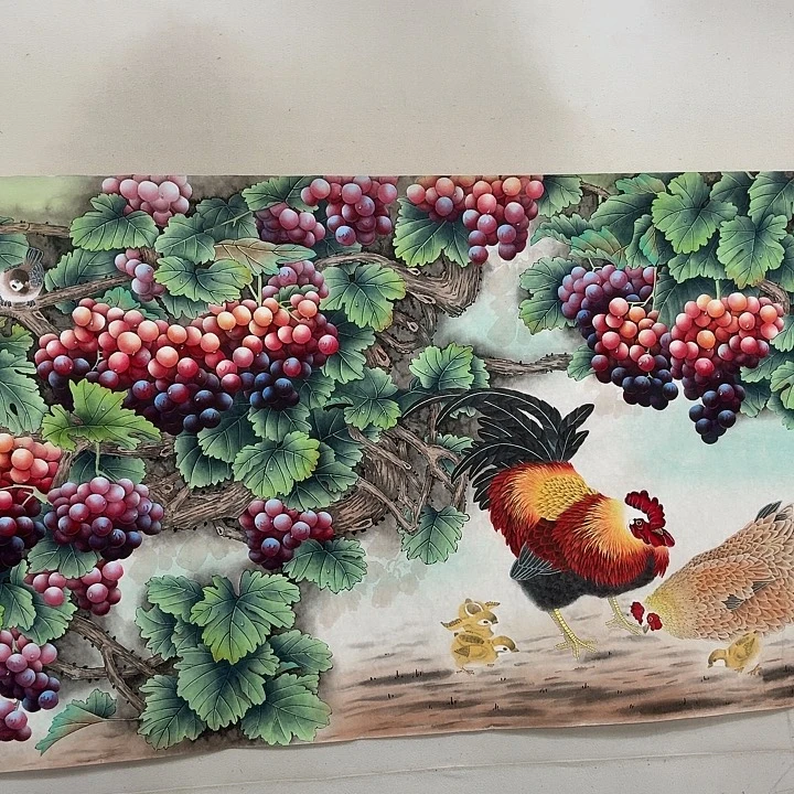 国画工笔画作品葡萄任海鲜画