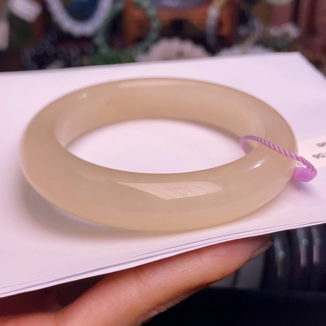 和田玉未镶嵌颈饰收藏老矿料浓藕粉宽版手镯56