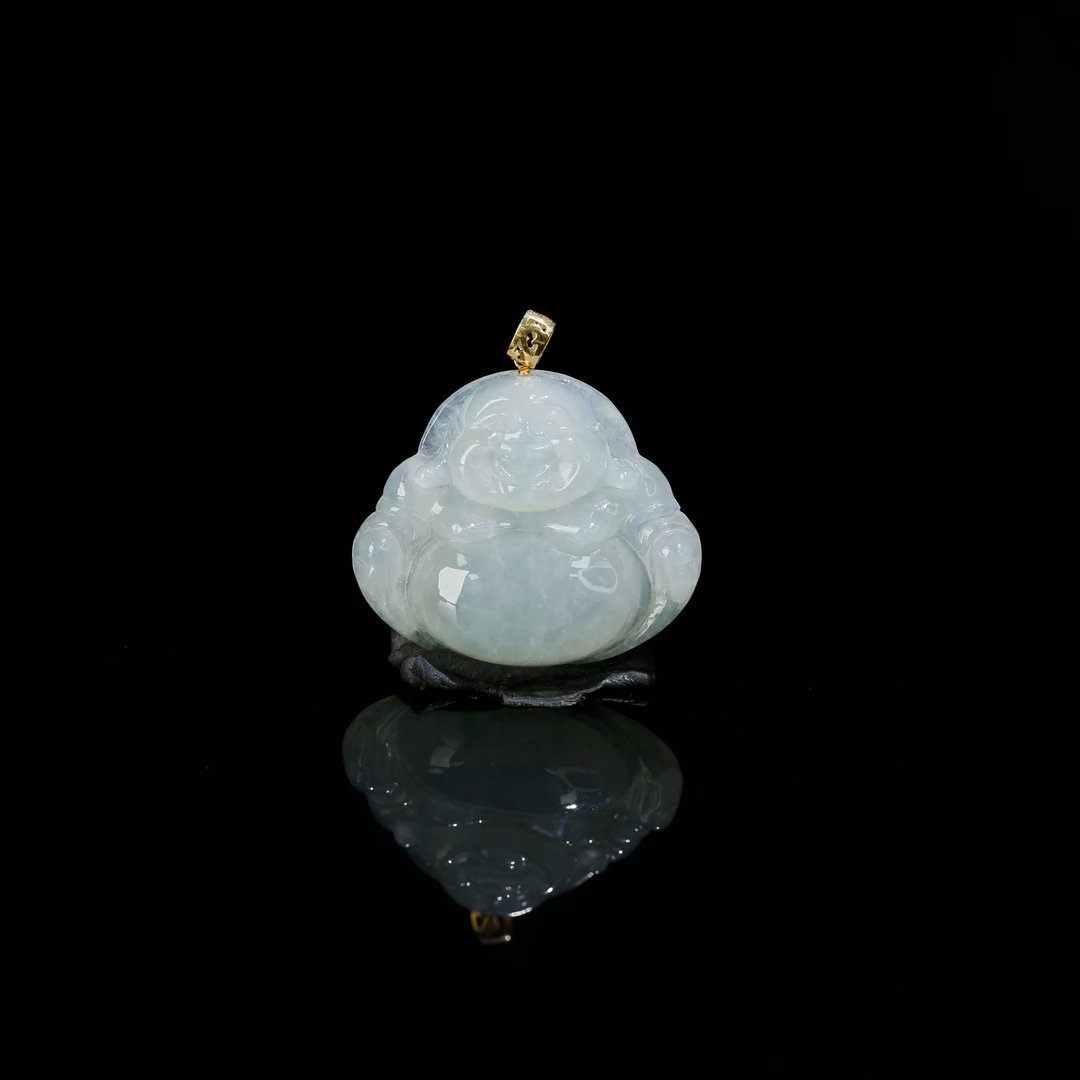 1天然缅甸翡翠A货18k金扣冰佛/600412北京中保拍卖