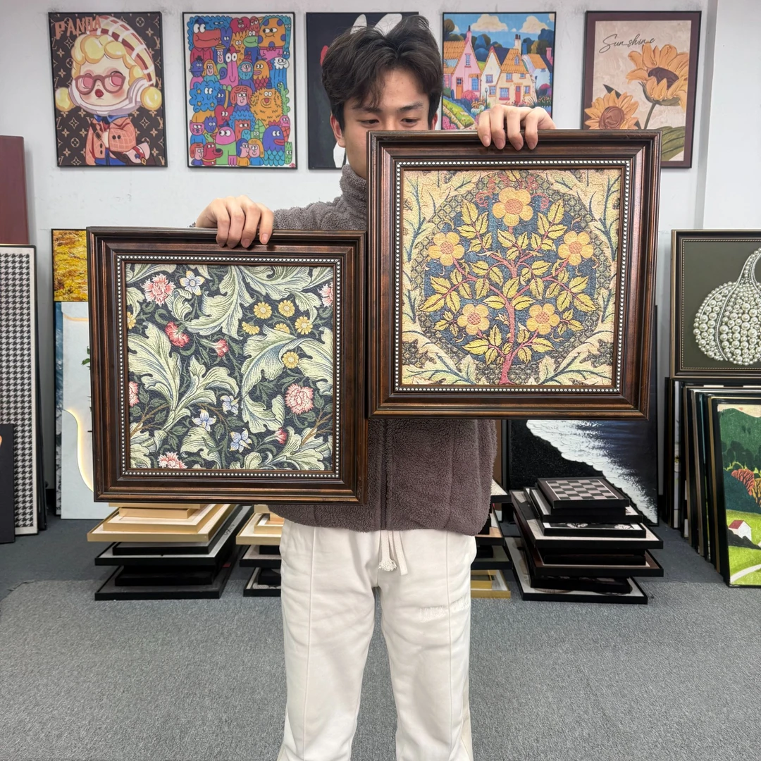 法式中古莫里斯花卉客厅装饰画装饰画轻奢入户玄关4040