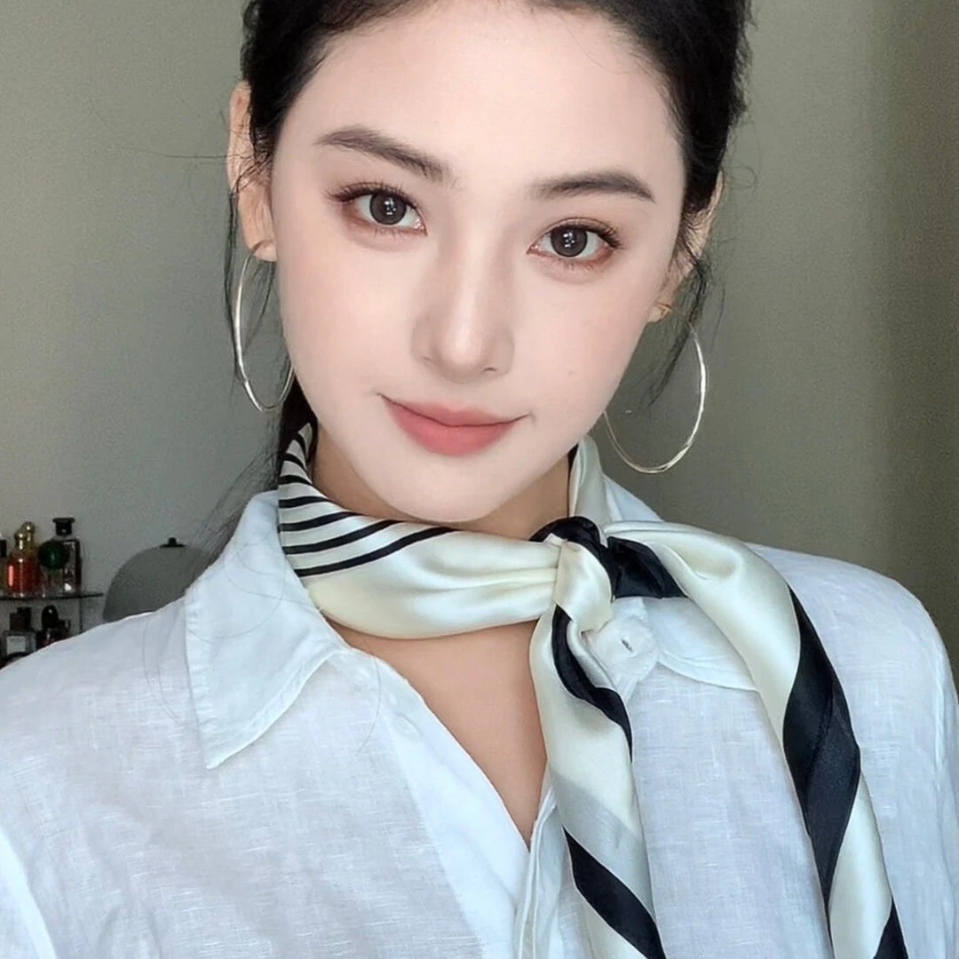 高智感!韩系复古黑白条纹丝巾女系脖领巾搭配衬衫职业装颈部配饰