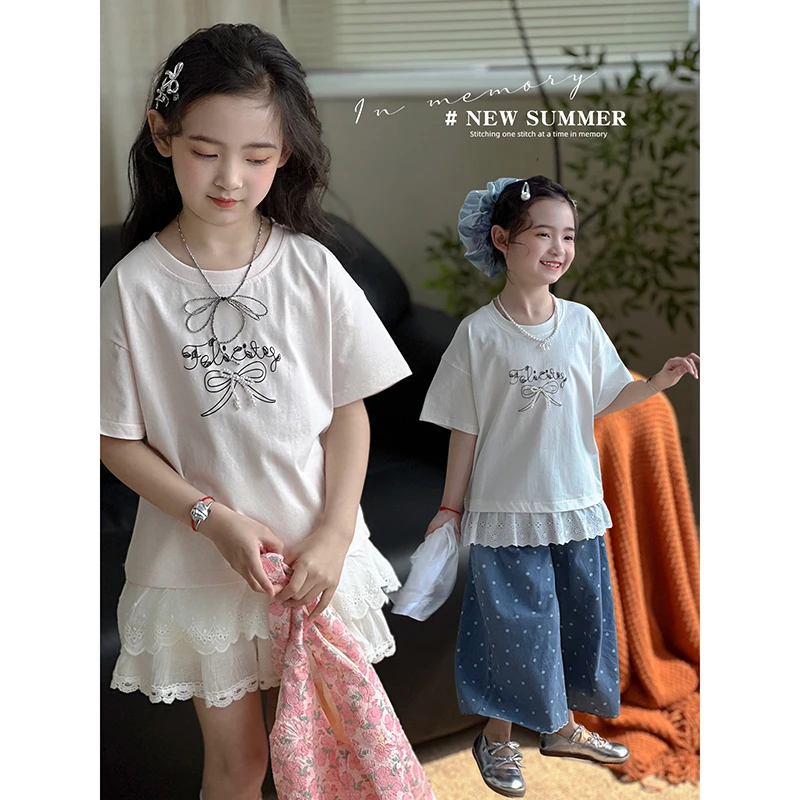 女童T恤2025夏季新款儿童洋气半袖上衣中大童休闲打底衫25031417