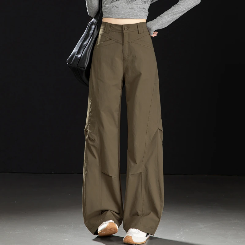 美式工装裤女款秋冬咖色加绒裤子女2025新款弯刀阔腿裤直筒裤长裤