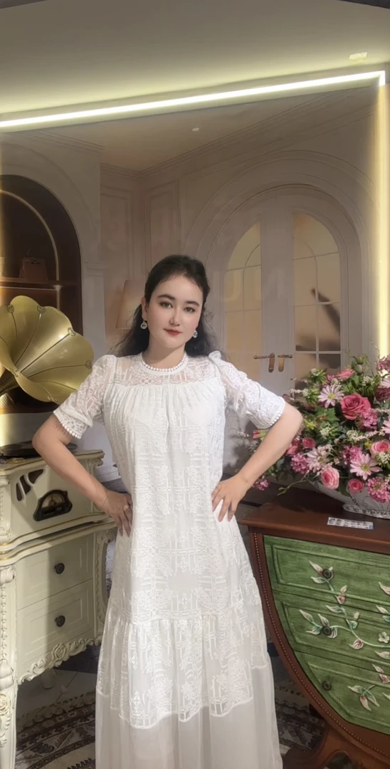 【5933】气质白色夏季裙子连衣裙纯色显瘦短袖见外包装中腰