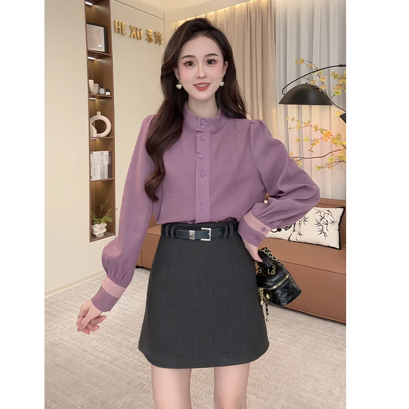 【加厚】法式风气质泡泡袖衬衫女2024秋冬季新款设计感小众长袖上衣