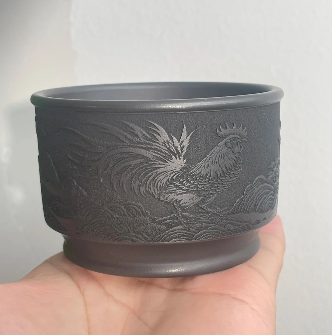 宜兴紫砂茶杯 金鸡报晓