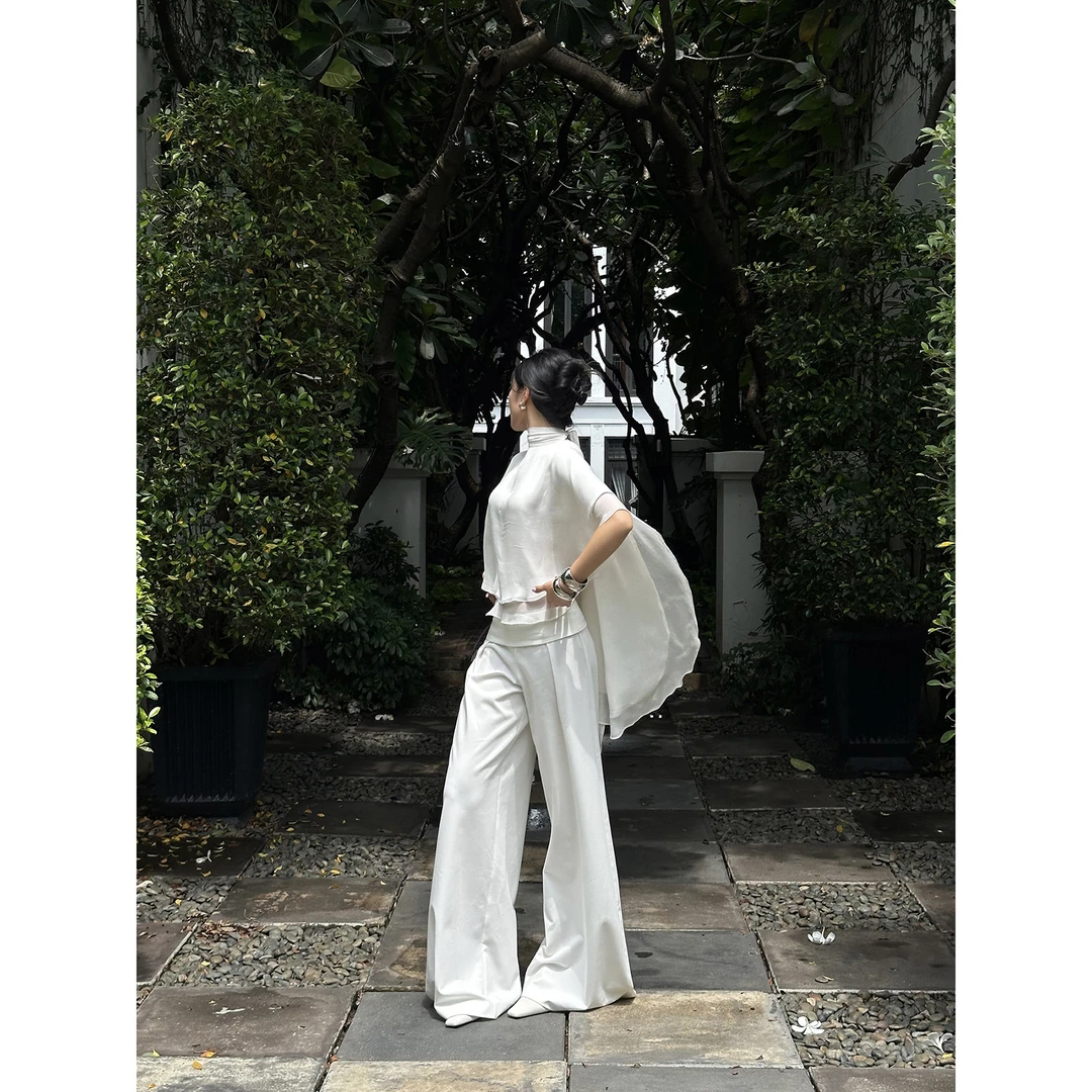 rovente 勃垦第白白色裤子女款夏休闲西裤垂坠感高级感高腰直筒裤