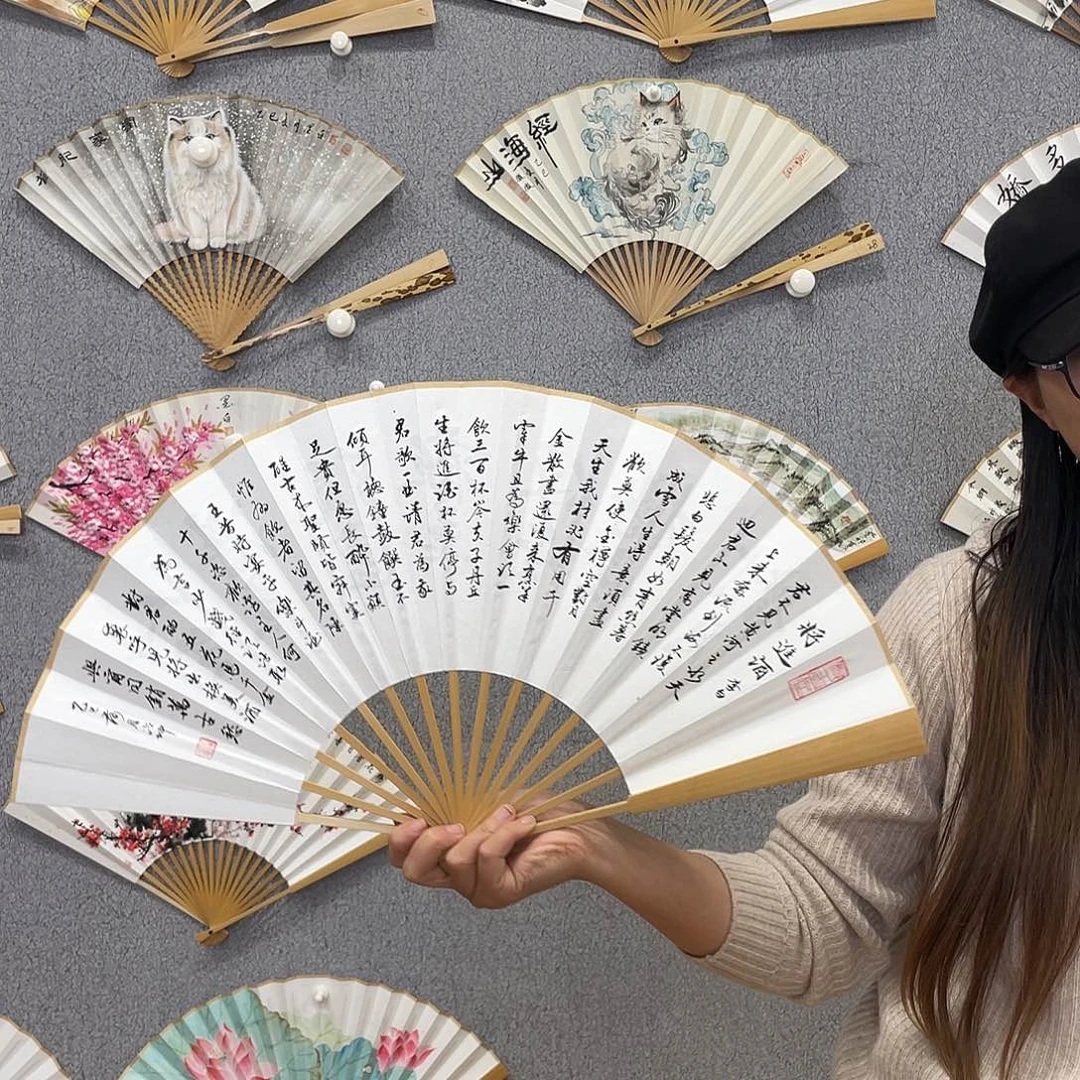 书法10寸玉竹-纯手绘-文玩扇骨（默认粘好）