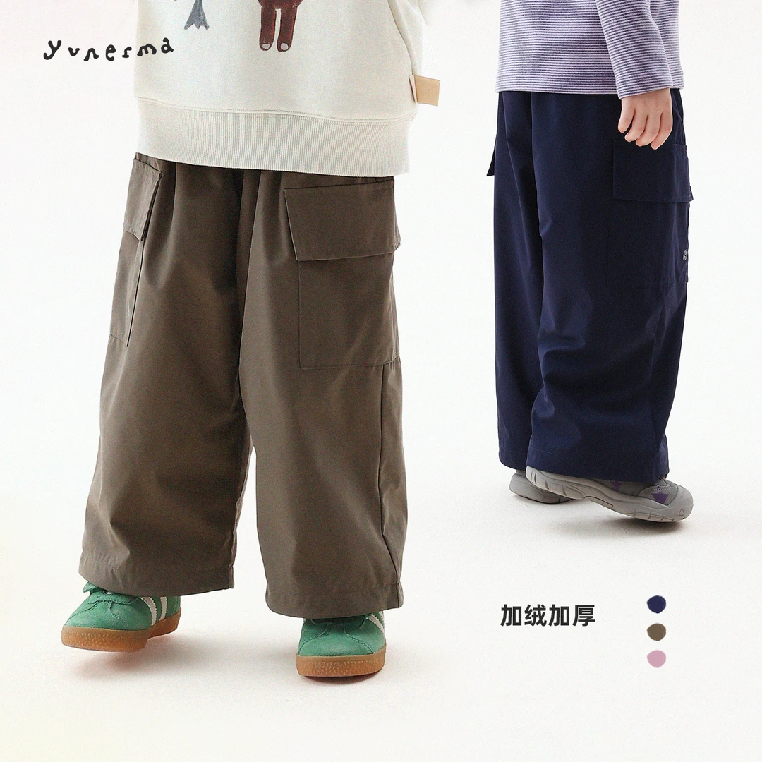 允儿妈女童冬季户外山系百搭加绒工装裤儿童加厚直筒裤宝宝裤子潮
