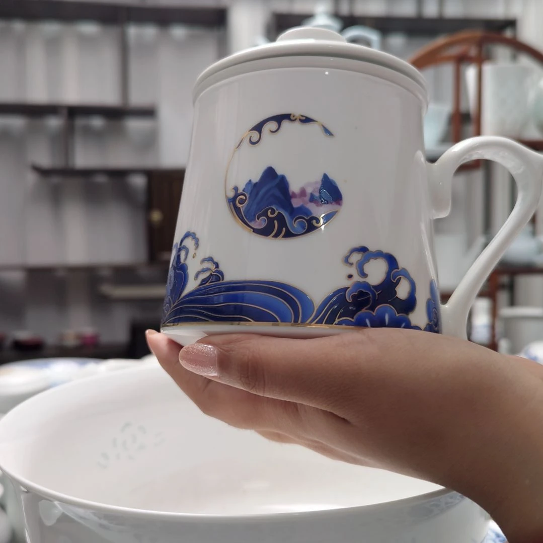 瓷鱼跃龙门茶漏杯三件套一套