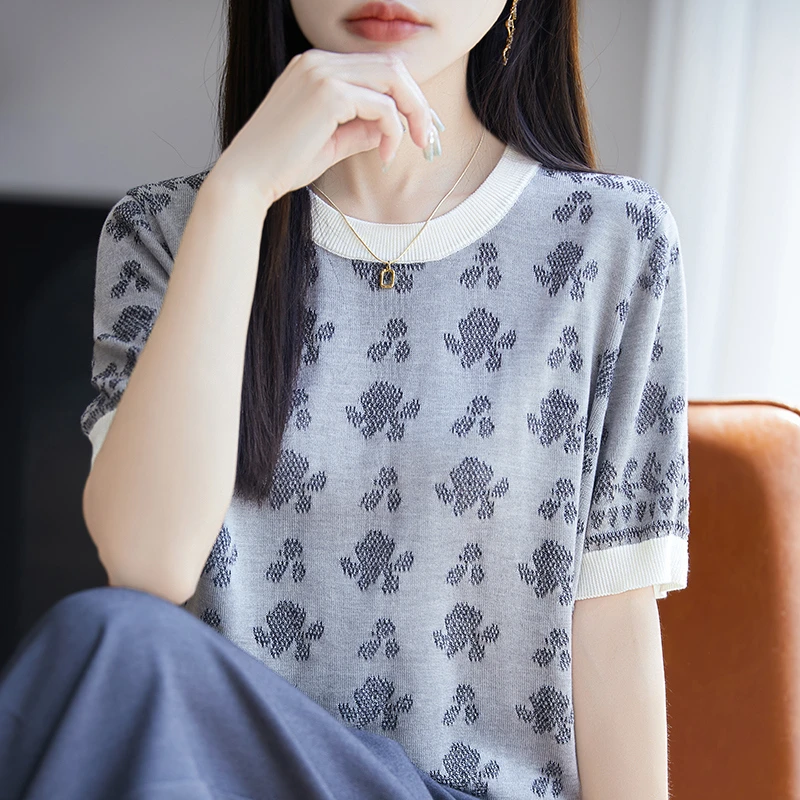 哥弟阿玛施正品冰丝针织衫2025夏季宽松短袖上衣t恤亲肤裸感柔软