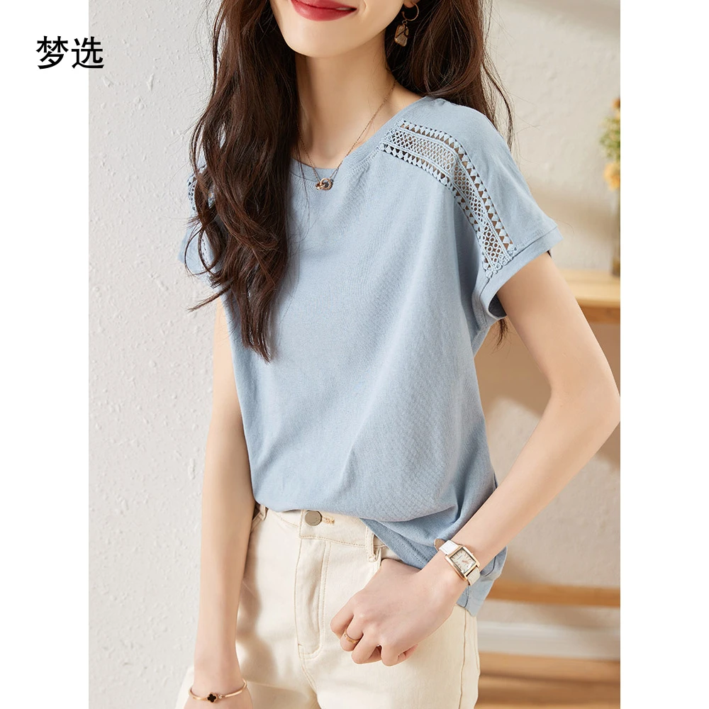 2025夏季新款韩版百搭镂空时尚百搭T恤女设计感洋气减龄纯色上衣