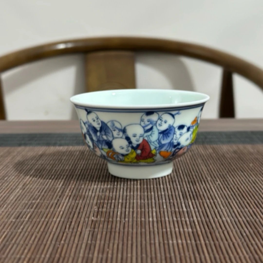 景德镇陶瓷粉彩十八童子小茶碗瓷器茶杯茶具杯子影青釉主人杯