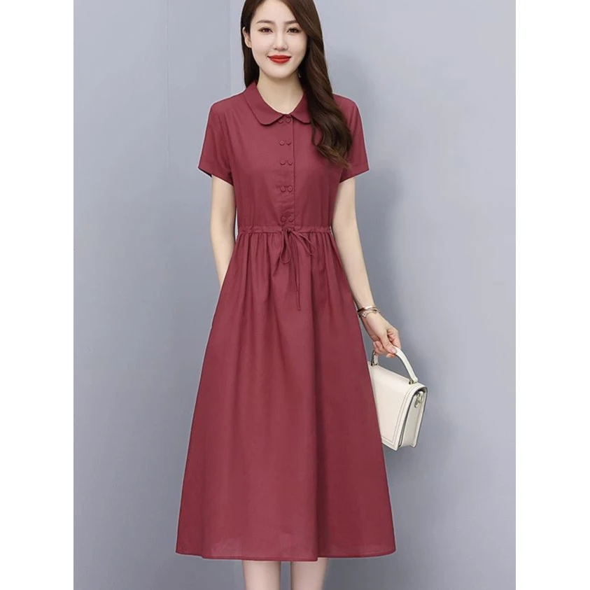 棉麻连衣裙女中长款2023年夏季新款韩版修身显瘦气质减龄亚麻裙子