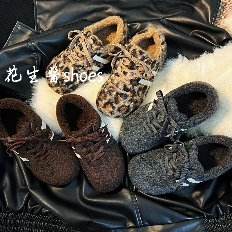 时尚加绒毛呢德迅鞋百搭舒适毛毛保暖鞋2025新款舒适女鞋
