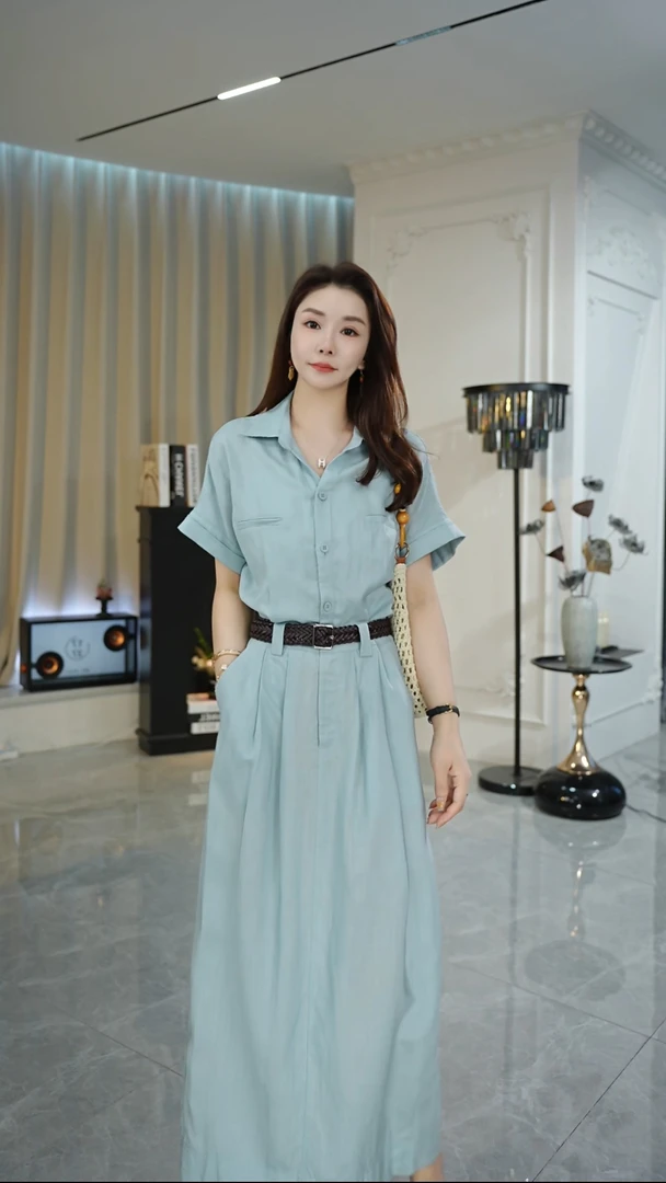 DYT HOME连衣裙气质时尚优雅轻奢显瘦夏季法式亚麻衬衫连衣裙