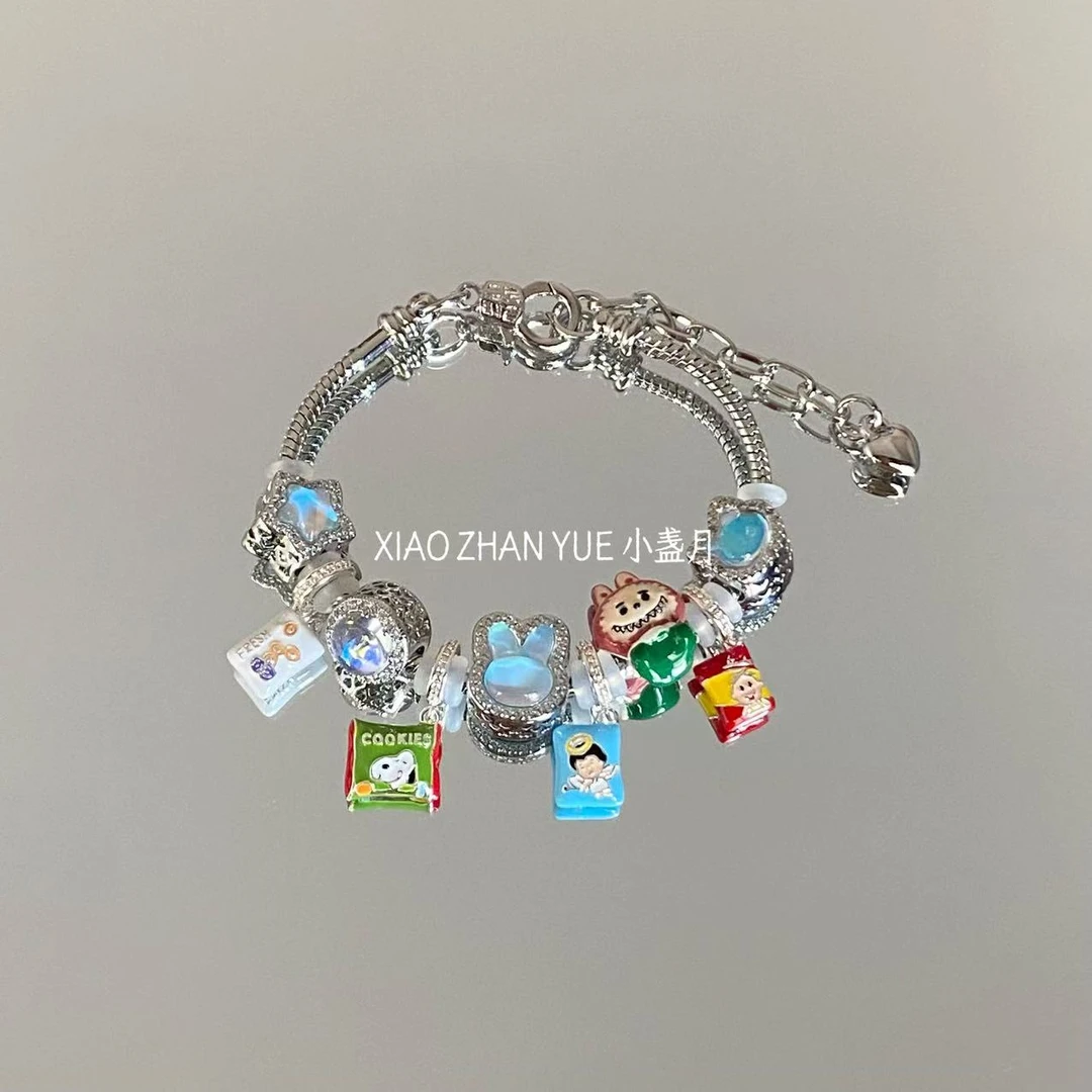 铜合金锆石手链 潘家轻奢高级感铜镶锆手链女拉布布卡通满钻手饰