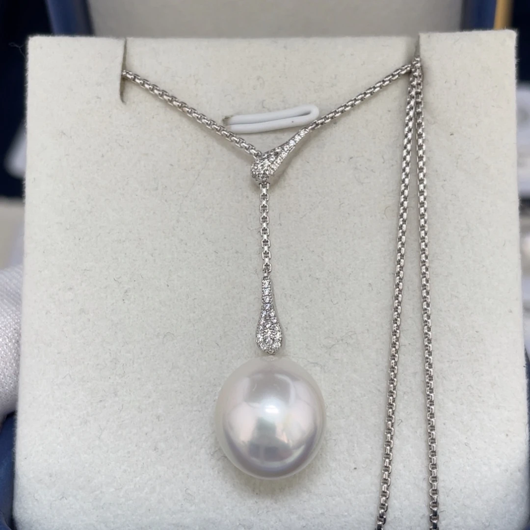 澳白套链12-13海水珍珠银S925镶嵌