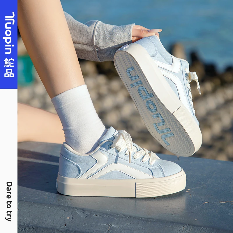 鮀品蓝色板鞋2025春新款百搭女款日系帆布鞋休闲运动鞋校园小白鞋